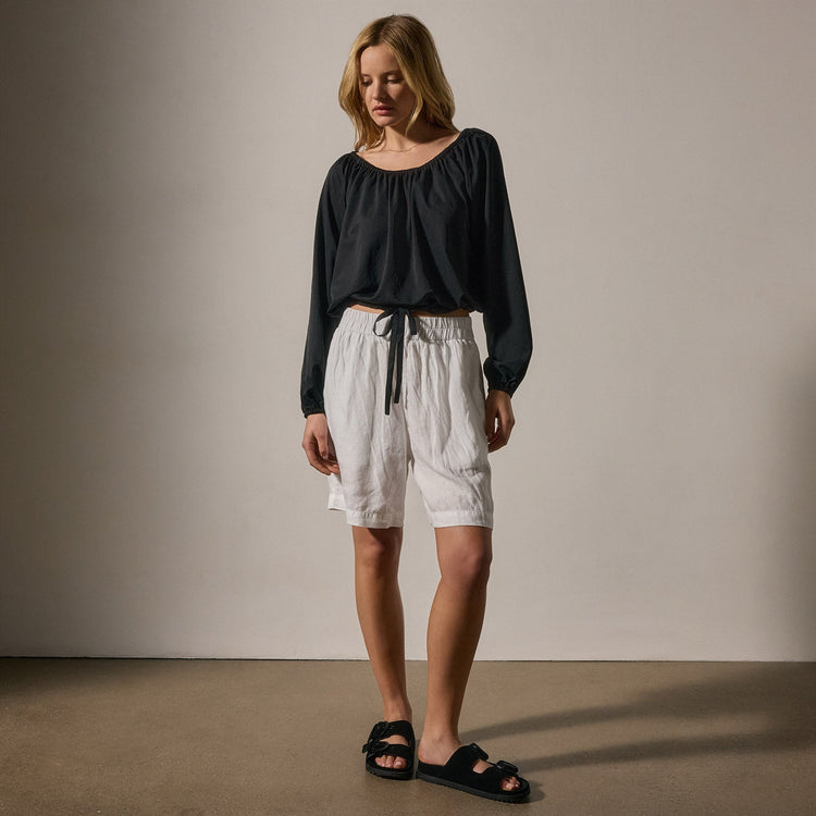 Matte Poly Gathered Blouse in Black | James Perse Los Angeles