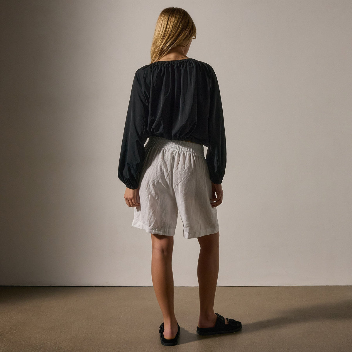 Matte Poly Gathered Blouse in Black | James Perse Los Angeles