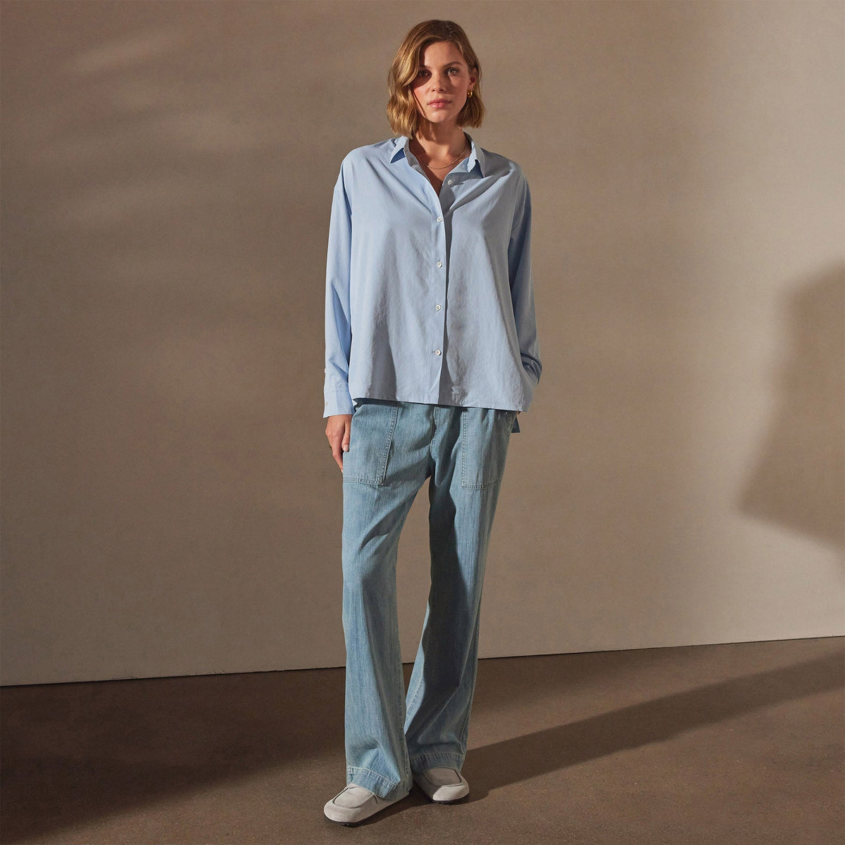 Lightweight Matte Satin Fluid Shirt in Open Sky | James Perse Los Angeles