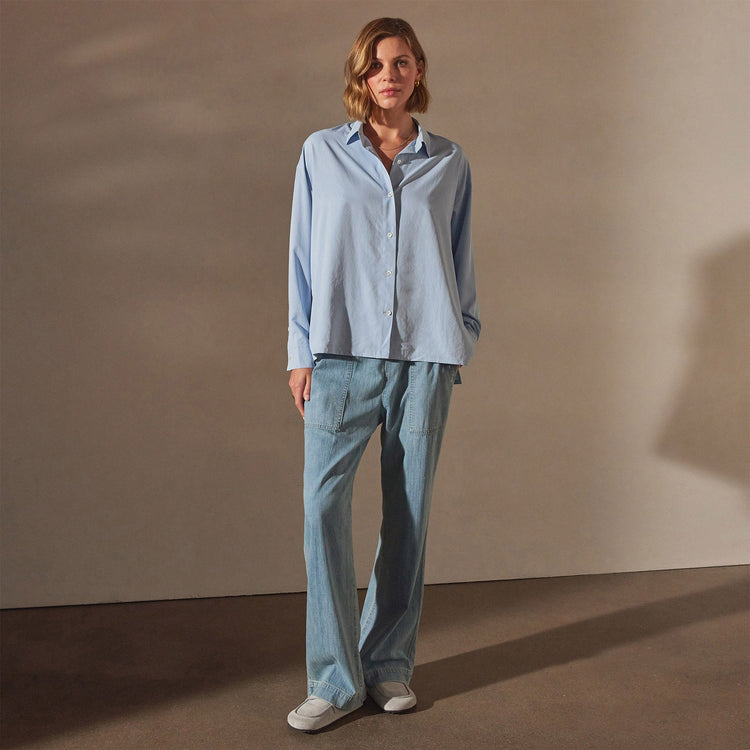 Lightweight Matte Satin Fluid Shirt in Open Sky | James Perse Los Angeles