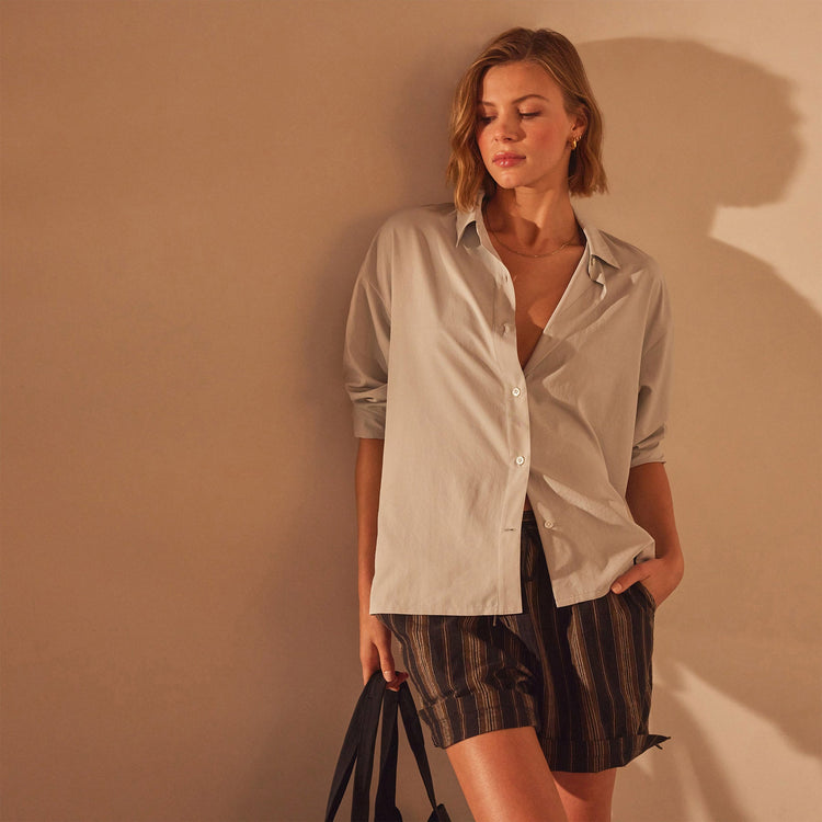 Lightweight Matte Poly Oversized Shirt in Salt | James Perse Los Angeles