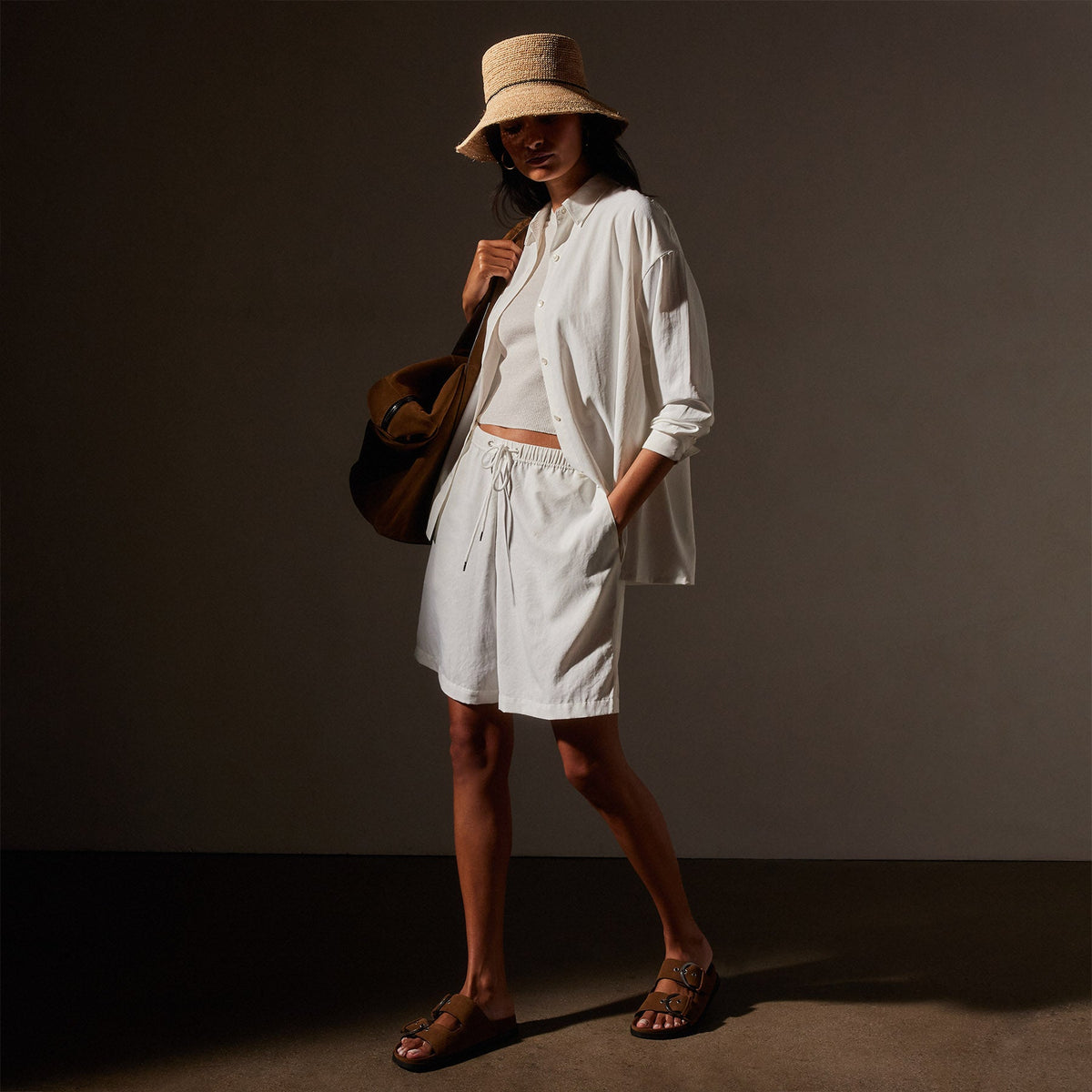 Lightweight Matte Satin Fluid Shirt in White | James Perse Los Angeles