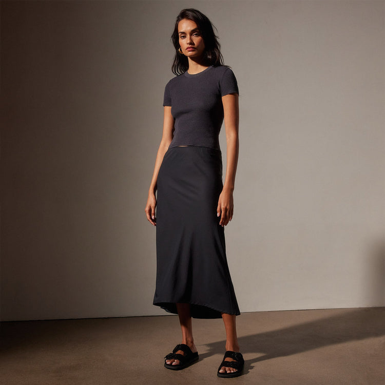 Lightweight Matte Sateen Bias Cut Skirt in Black | James Perse in Los Angeles