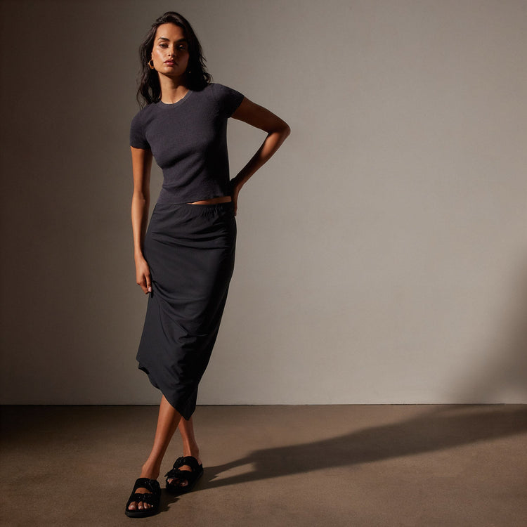 Lightweight Matte Sateen Bias Cut Skirt in Black | James Perse in Los Angeles