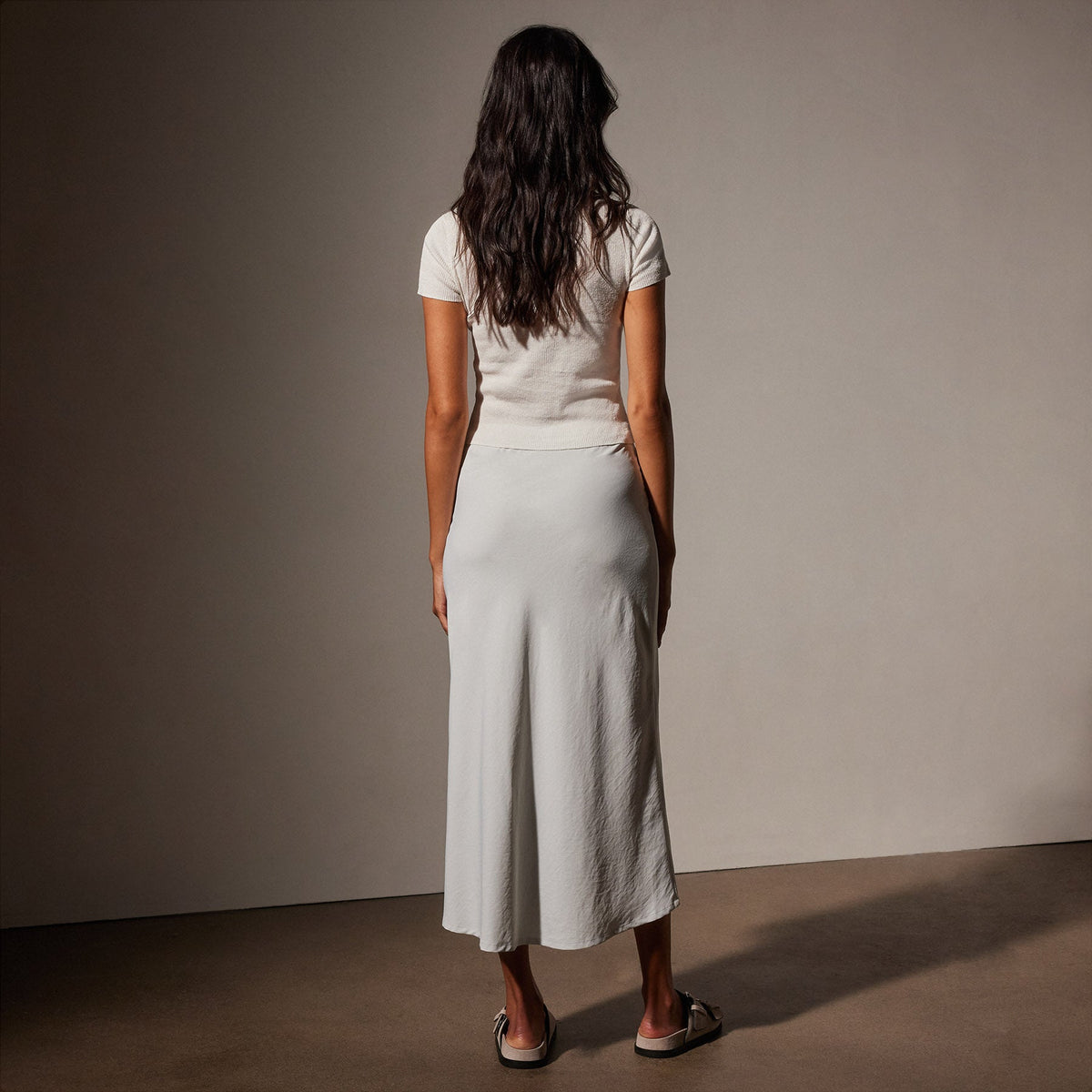 Lightweight Matte Sateen Bias Cut Skirt in Frost | James Perse in Los Angeles