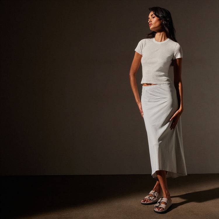 Lightweight Matte Sateen Bias Cut Skirt in Frost | James Perse in Los Angeles