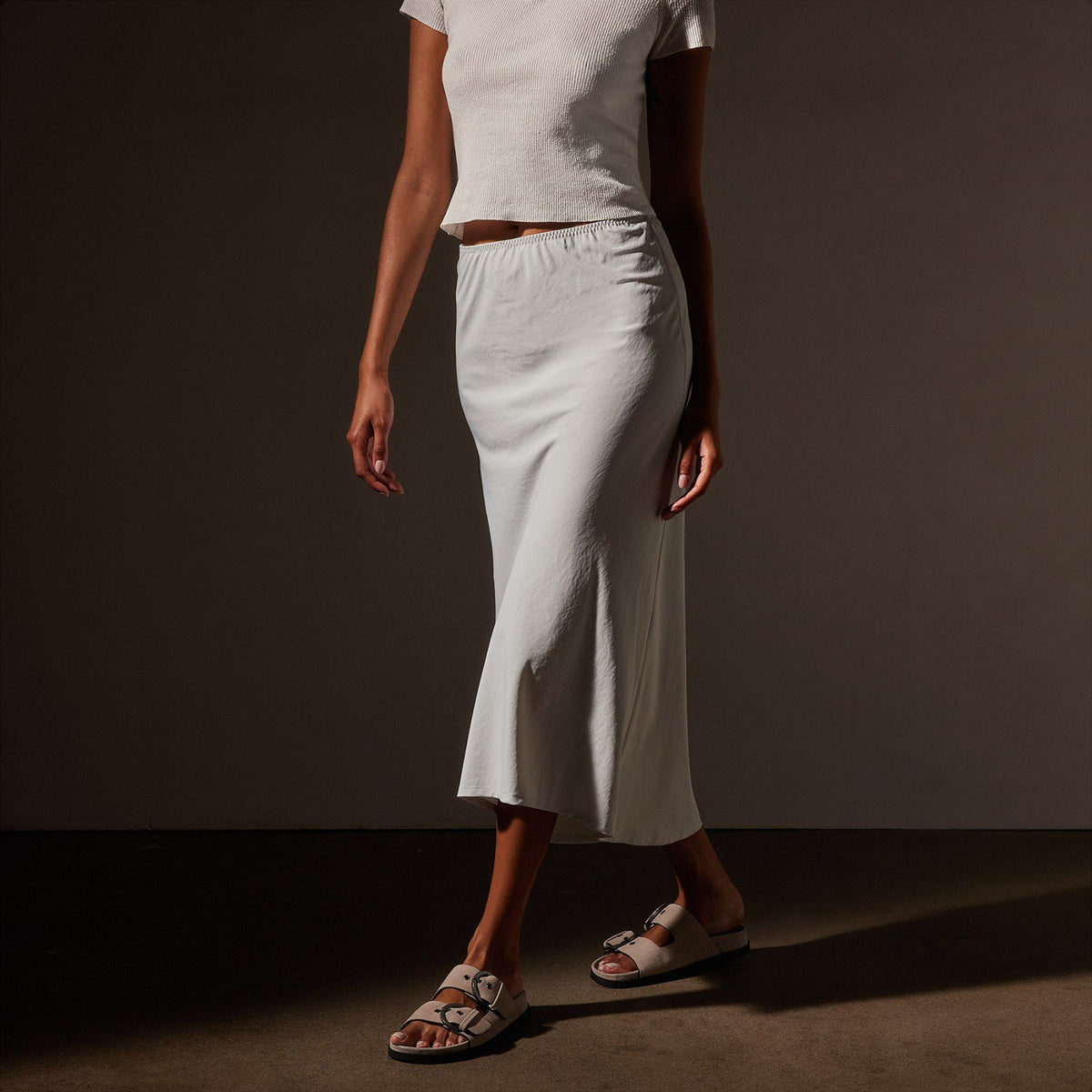 Lightweight Matte Sateen Bias Cut Skirt in Frost | James Perse in Los Angeles