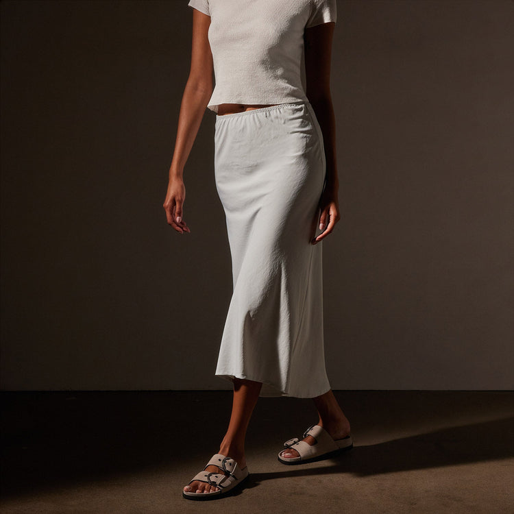 Lightweight Matte Sateen Bias Cut Skirt in Frost | James Perse in Los Angeles