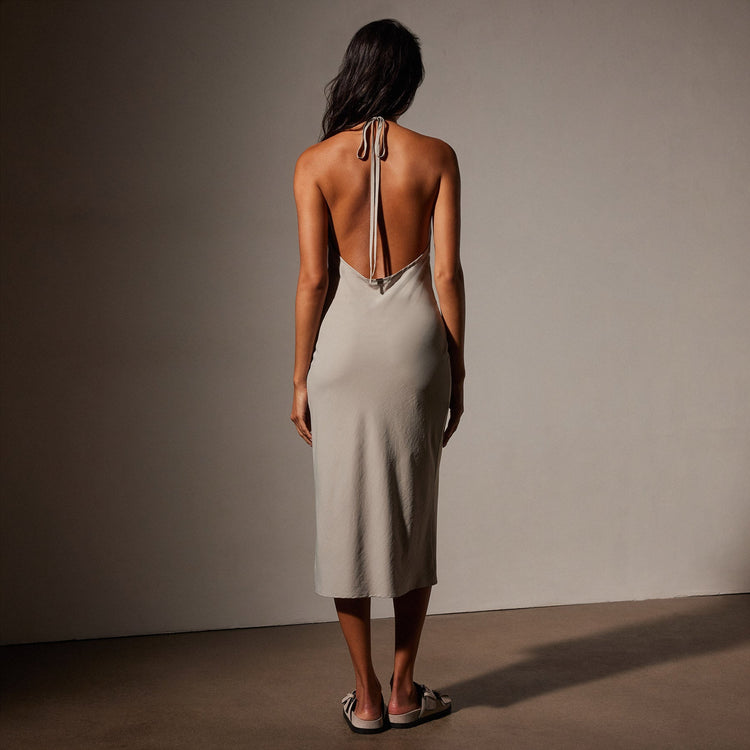 Lightweight Matte Sateen Halter Neck Dress in Mineral | James Perse in Los Angeles