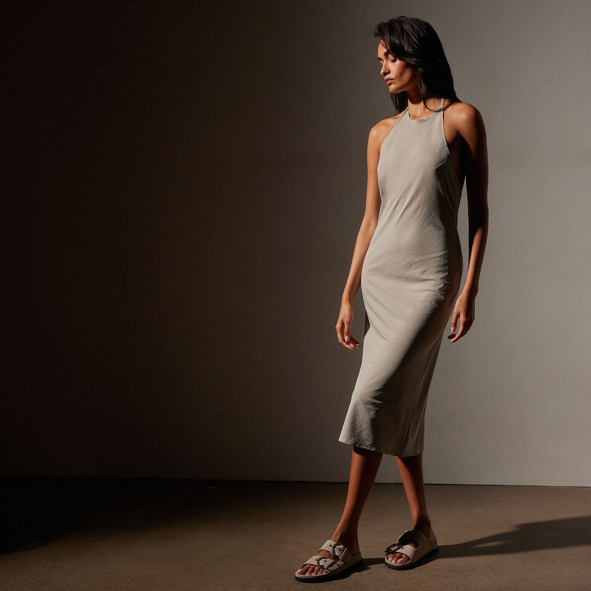 Lightweight Matte Sateen Halter Neck Dress in Mineral | James Perse in Los Angeles