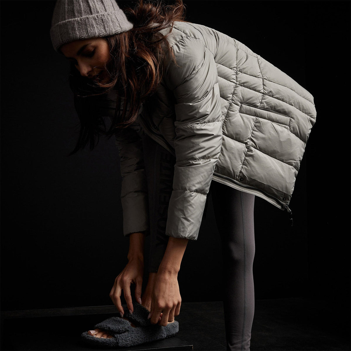 Quilted Down Zip Front Jacket in Concrete | James Perse Los Angeles