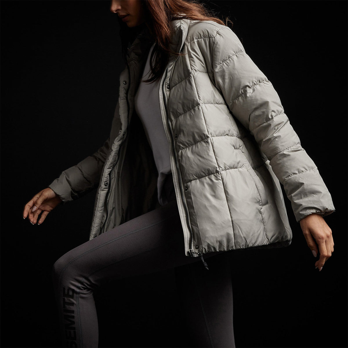 Quilted Down Zip Front Jacket in Concrete | James Perse Los Angeles