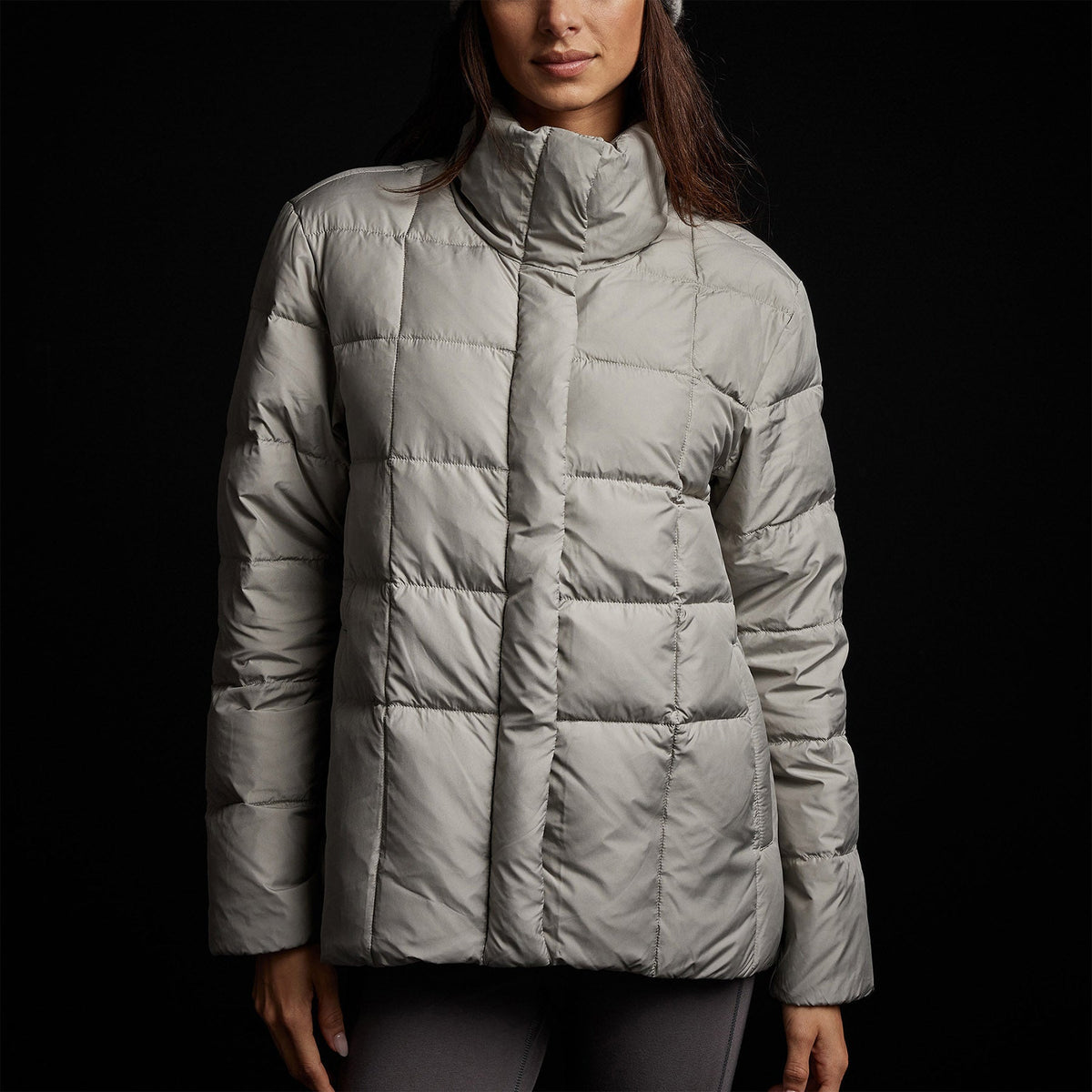 Quilted Down Zip Front Jacket in Concrete | James Perse Los Angeles