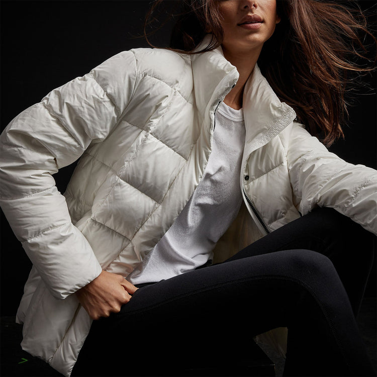 Quilted Down Zip Front Jacket in Cloud White | James Perse Los Angeles