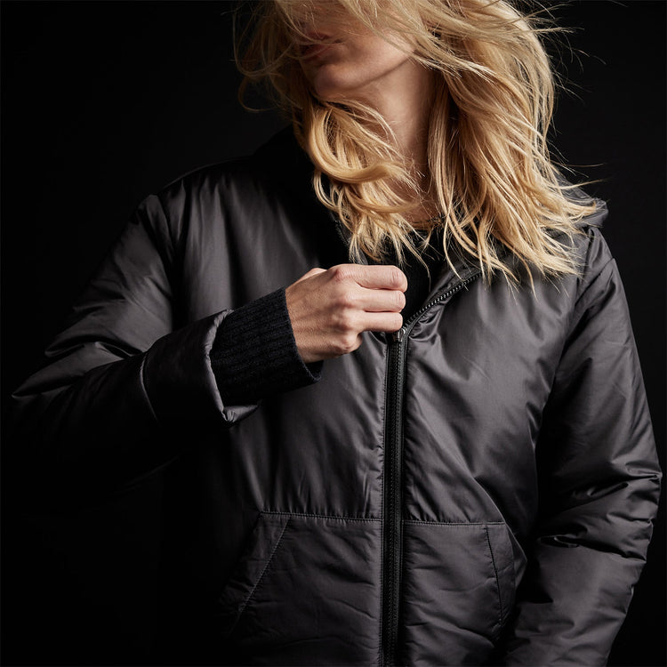 Insulated Zip Front Hoody in Black | James Perse Los Angeles