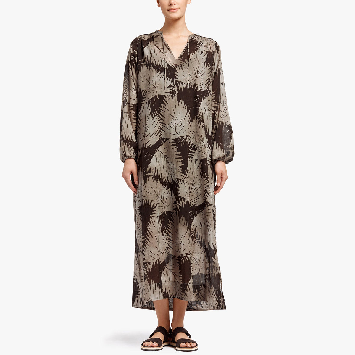 Palm Print Maxi Shirt Dress In Platinum | James Perse Los Angeles