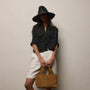 Linen Cropped Pocket Shirt in Black | James Perse Los Angeles