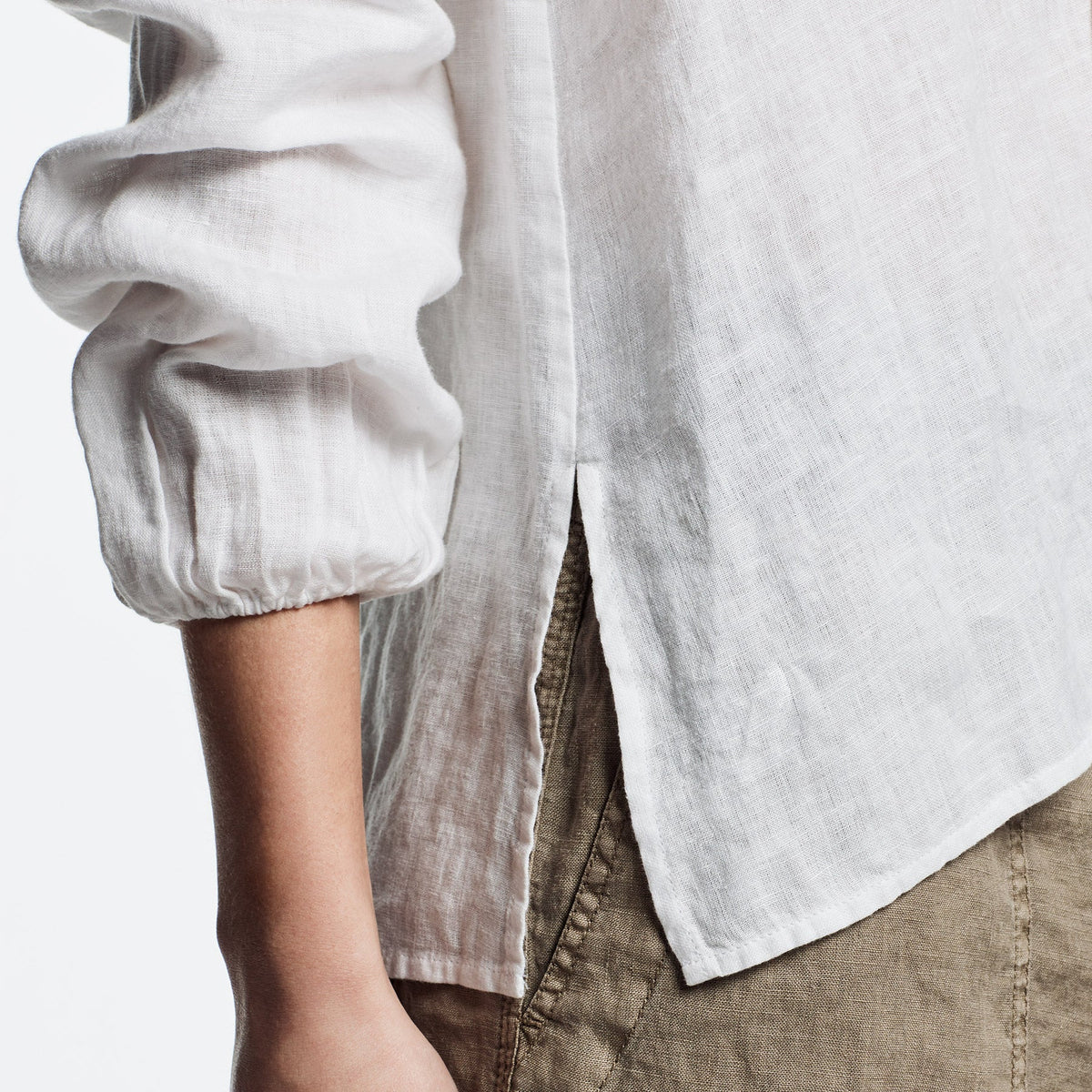 Lightweight Linen Peasant Blouse In White | James Perse Los Angeles