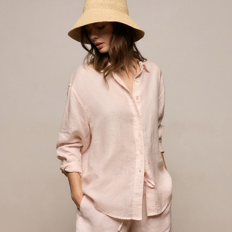 Linen Oversized Shirt in Light Rose Quartz | James Perse Los Angeles
