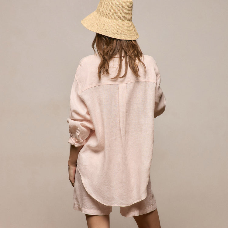 Linen Oversized Shirt in Light Rose Quartz | James Perse Los Angeles