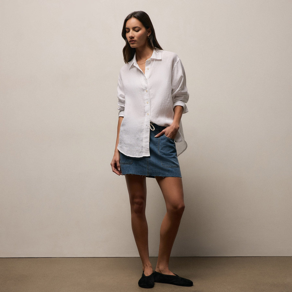 Linen Oversized Shirt in White | James Perse Los Angeles