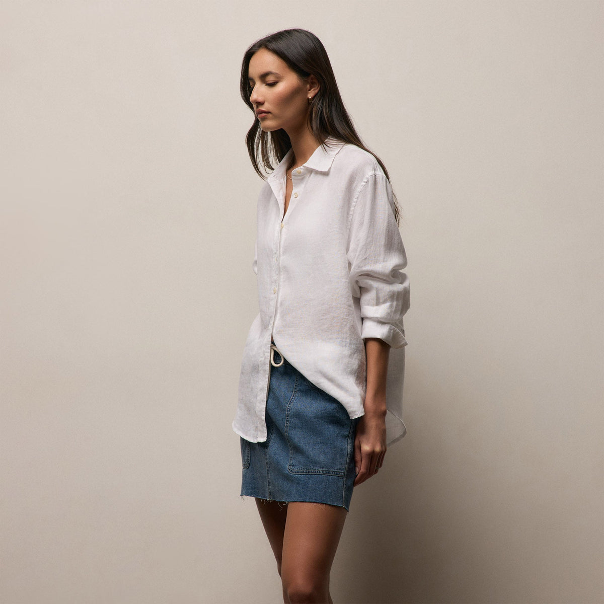 Linen Oversized Shirt in White | James Perse Los Angeles