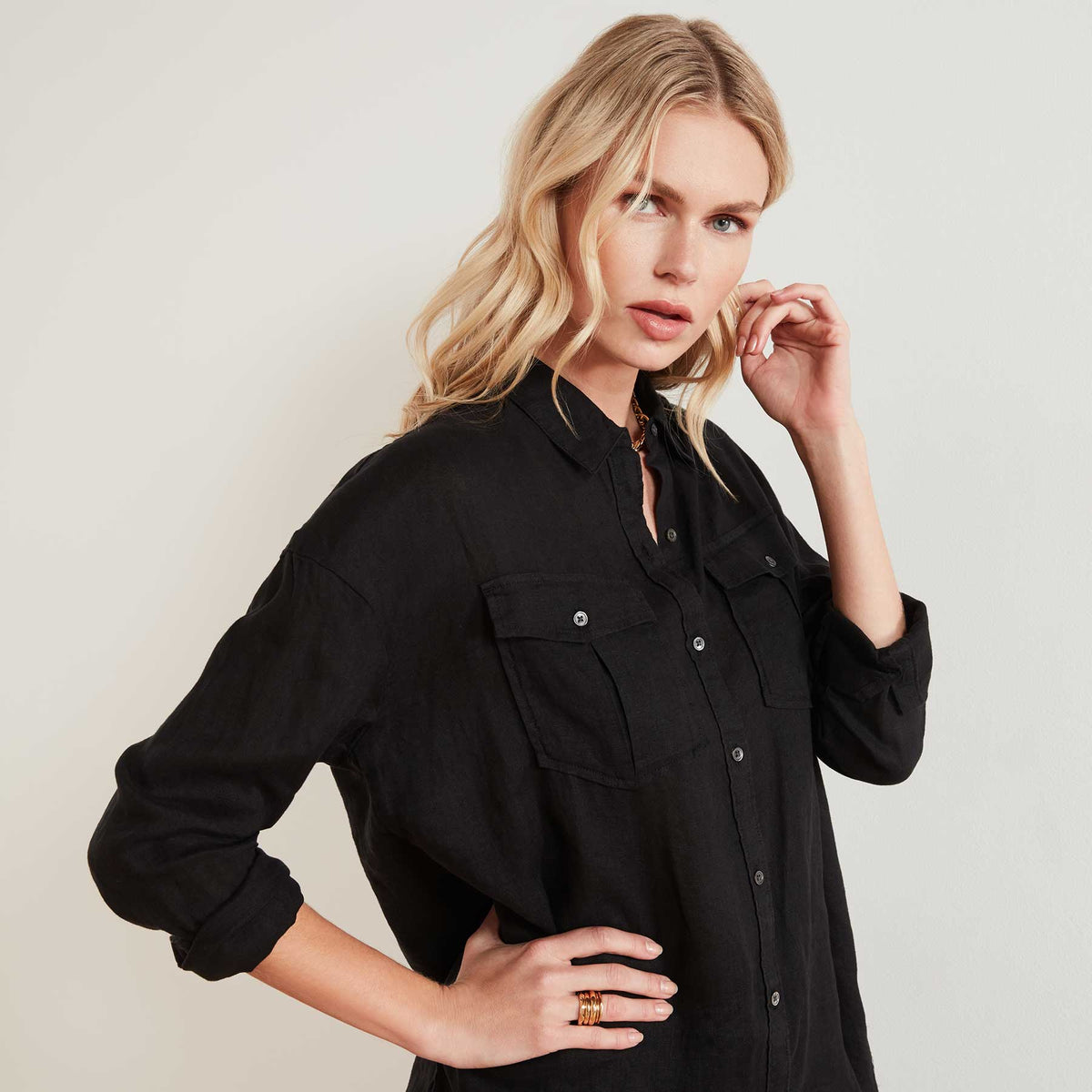 Casual Linen Shirt In Black | James Perse Los Angeles