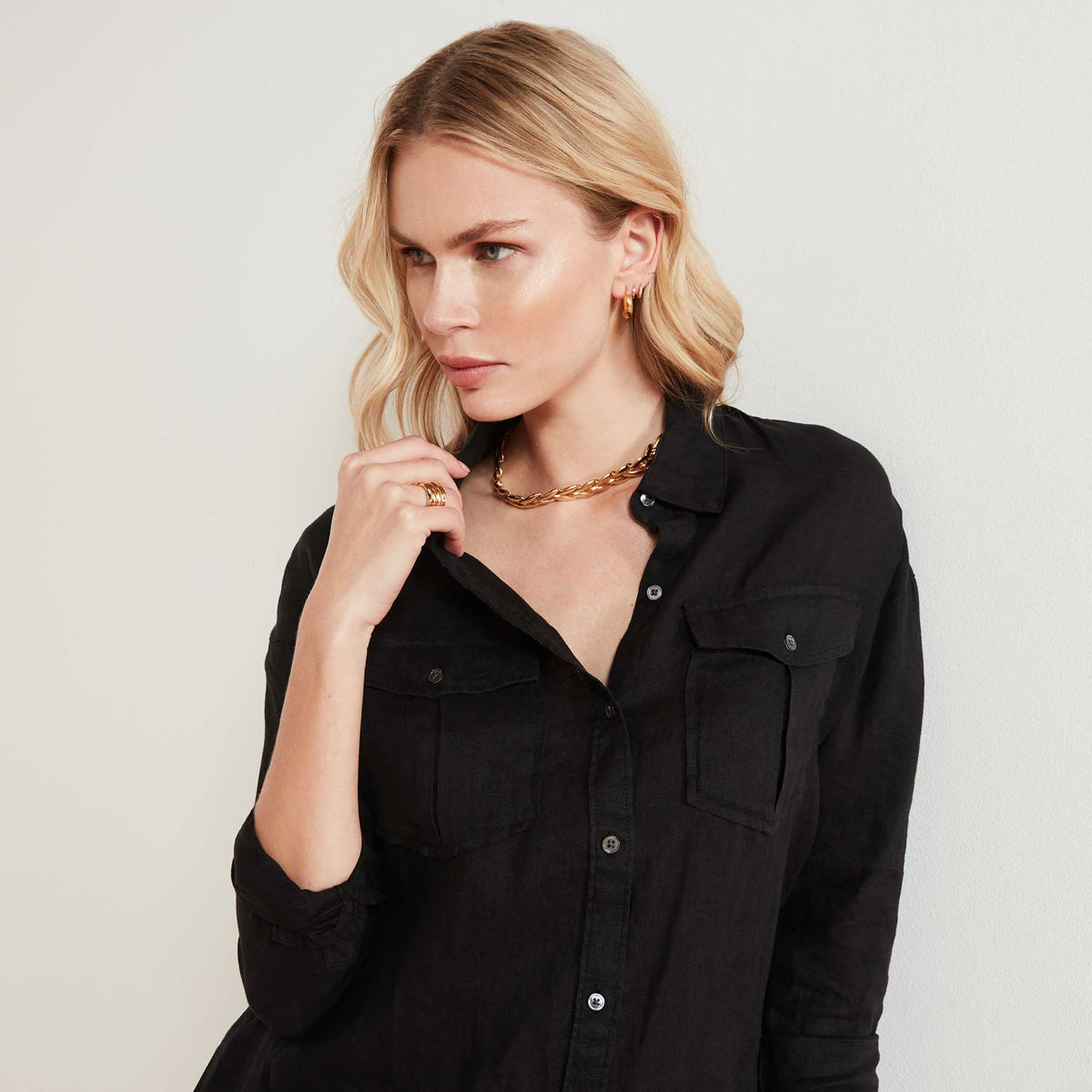 Casual Linen Shirt In Black | James Perse Los Angeles