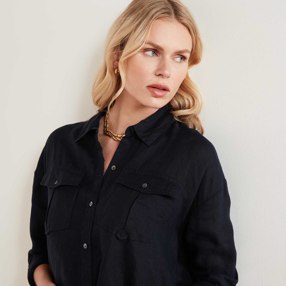 Casual Linen Shirt In French Navy | James Perse Los Angeles
