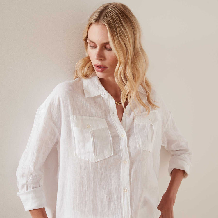 Casual Linen Shirt In White | James Perse Los Angeles