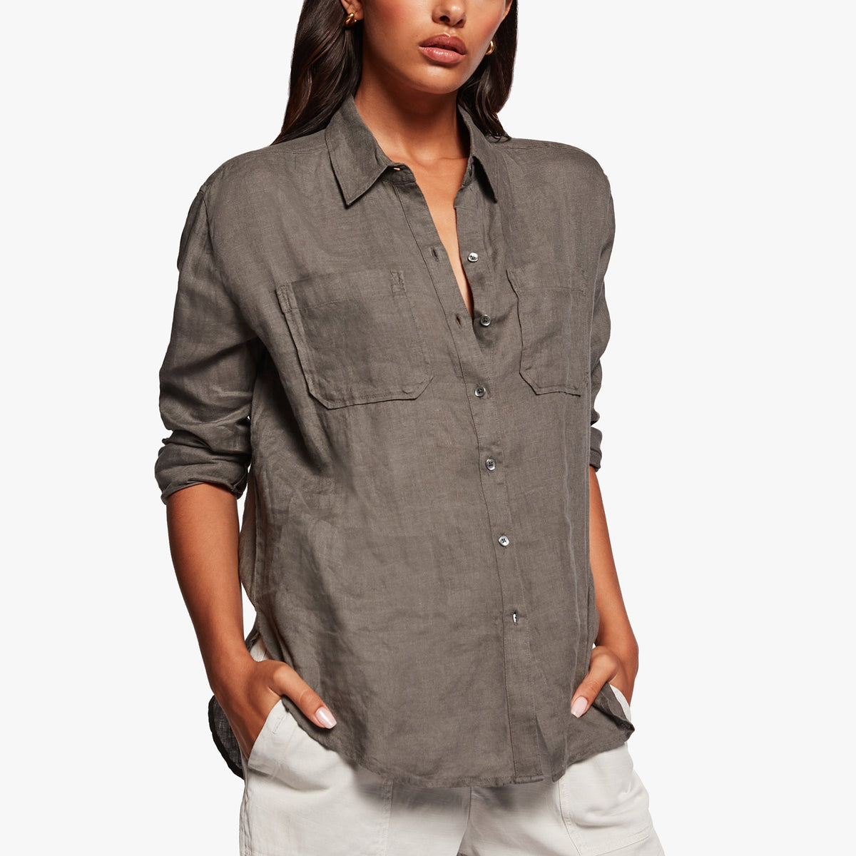 Linen Pocket Shirt In Alligator | James Perse Los Angeles