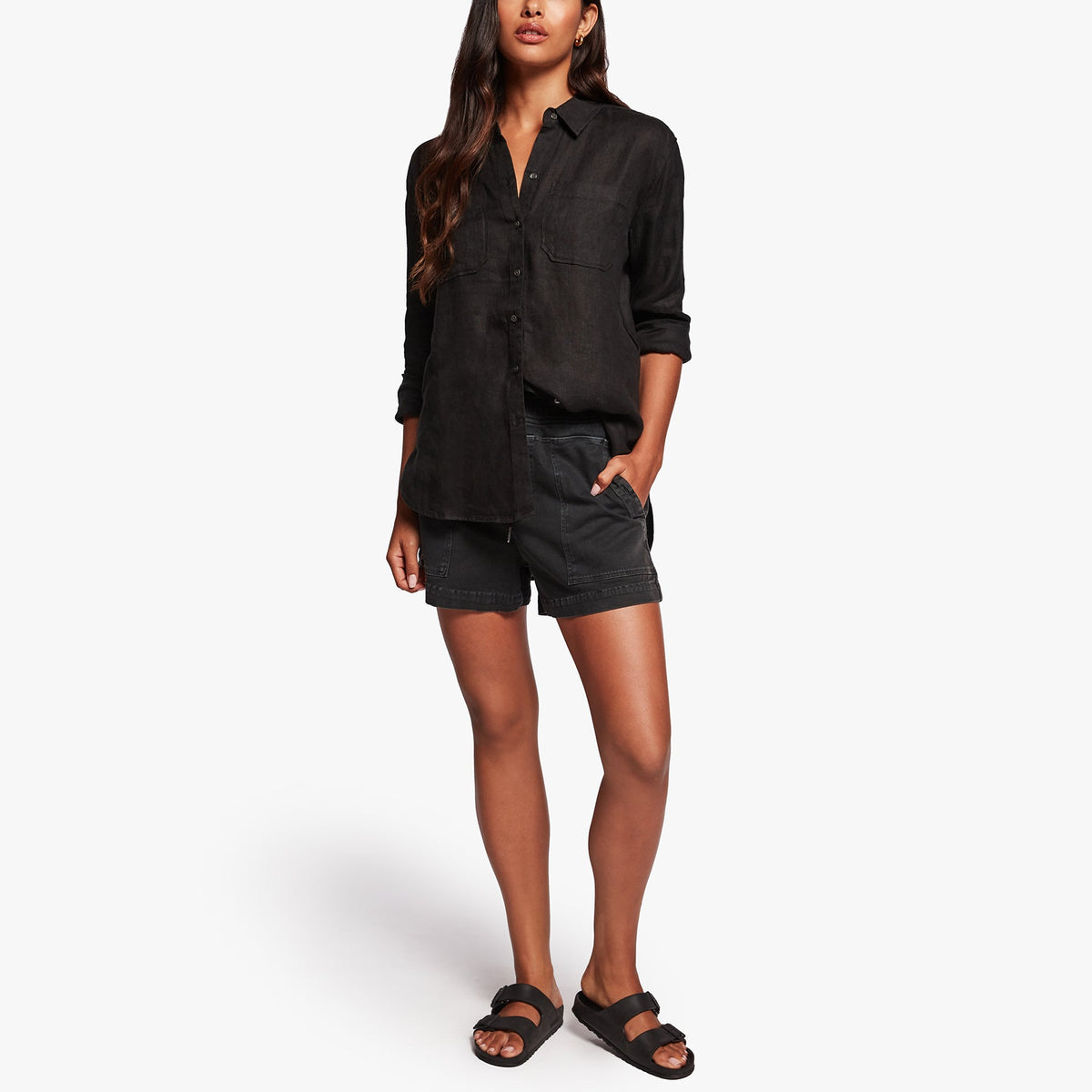 Linen Pocket Shirt In Black | James Perse Los Angeles