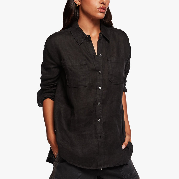 Linen Pocket Shirt In Black | James Perse Los Angeles