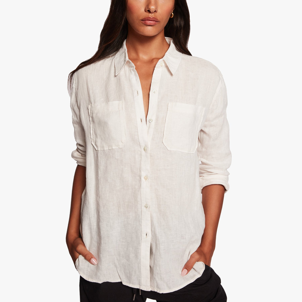 Linen Pocket Shirt In Oyster | James Perse Los Angeles