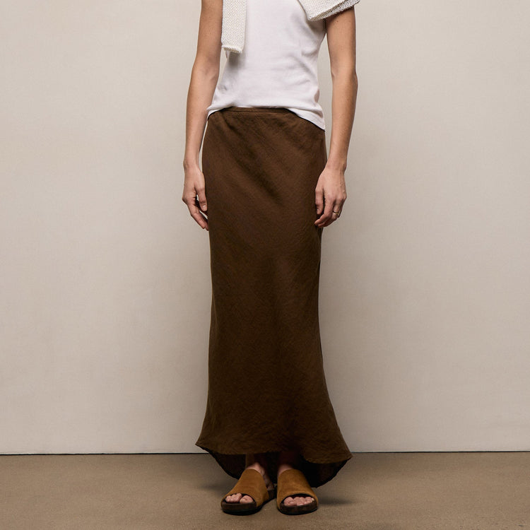Linen Skirt in Cocoa | James Perse Los Angeles