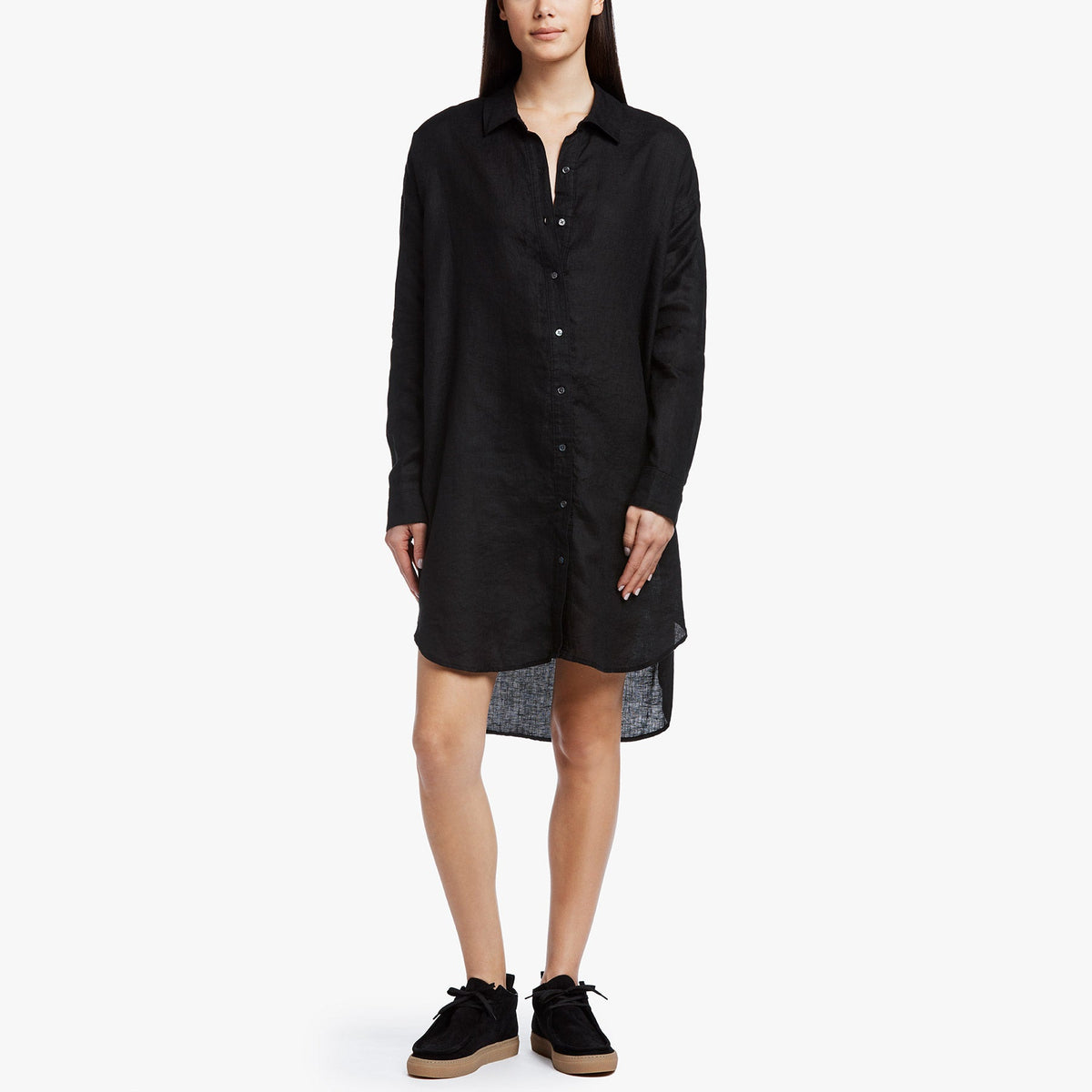 Linen Shirt Dress In Black | James Perse Los Angeles
