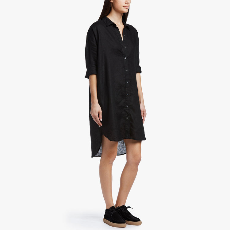 Linen Shirt Dress In Black | James Perse Los Angeles
