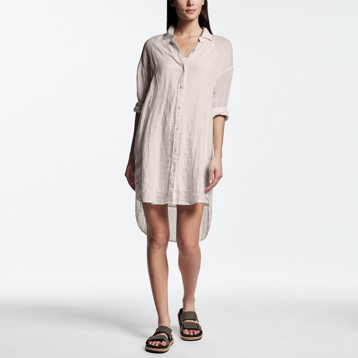 Linen Shirt Dress In Driftwood | James Perse Los Angeles
