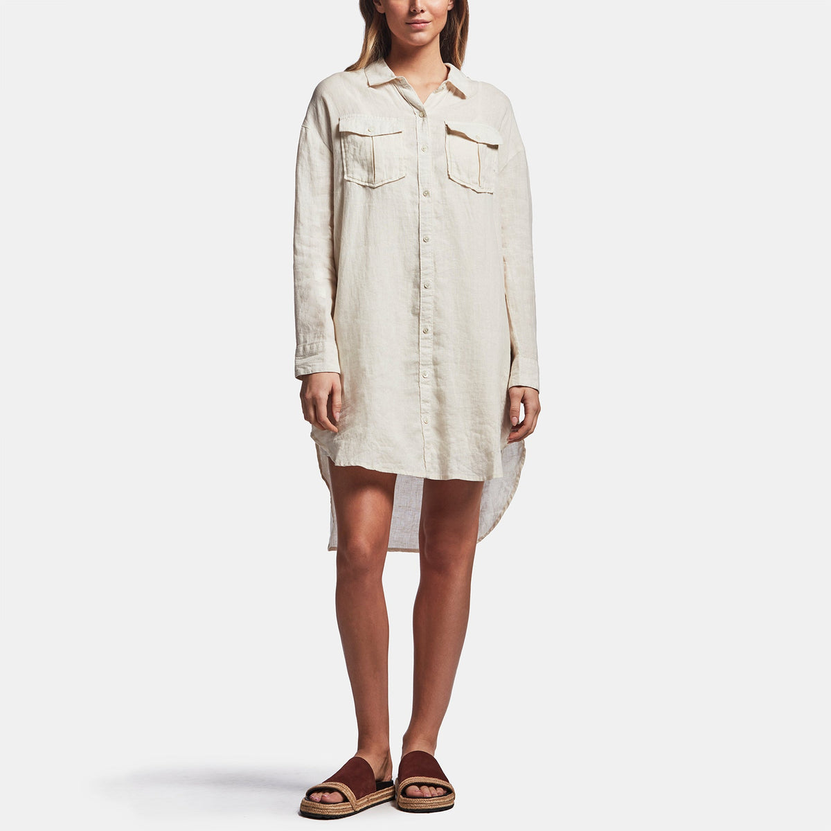 Linen Military Shirt Dress In Calico | James Perse Los Angeles
