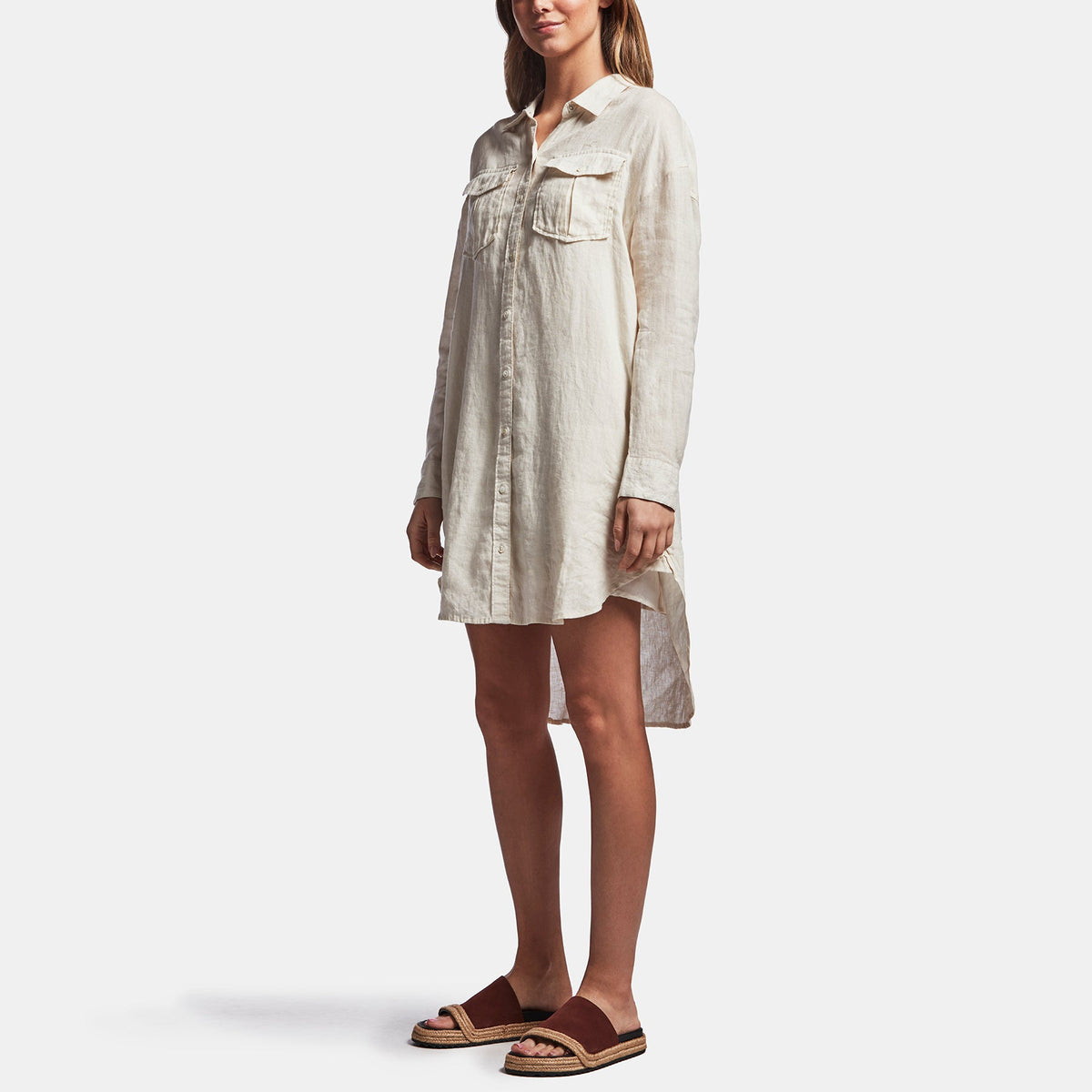 Linen Military Shirt Dress In Calico | James Perse Los Angeles