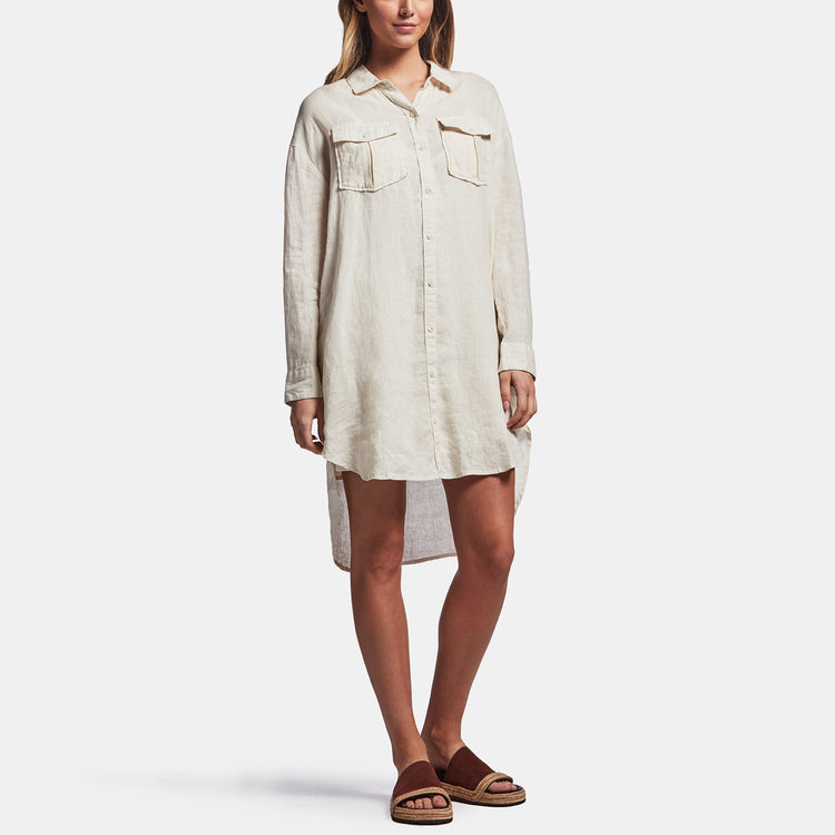 Linen Military Shirt Dress In Calico | James Perse Los Angeles