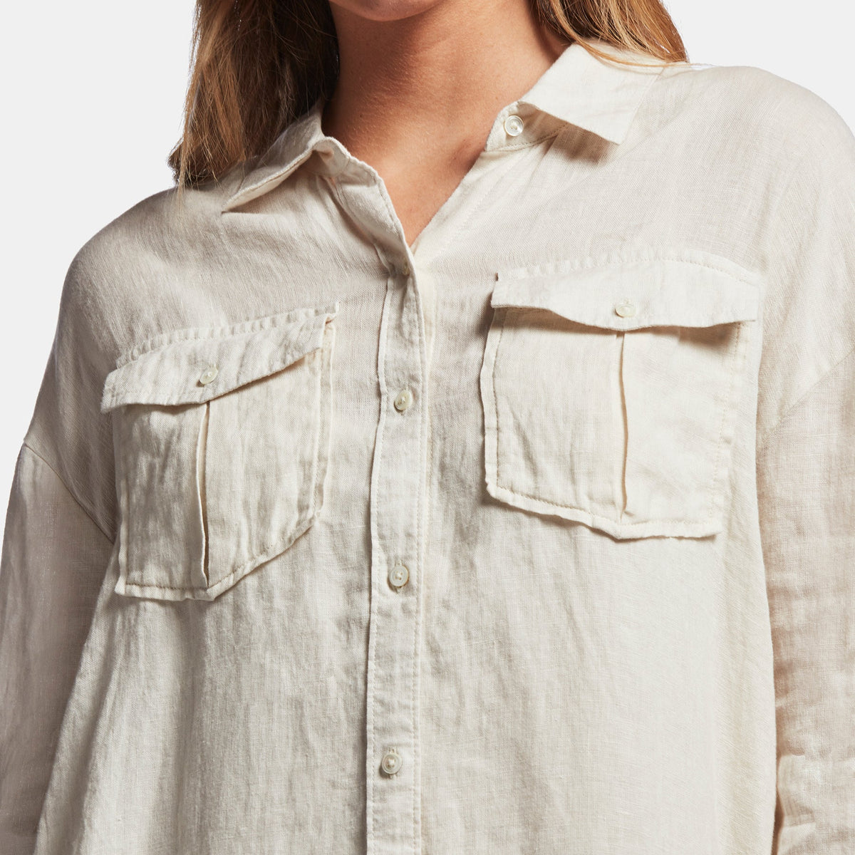 Linen Military Shirt Dress In Calico | James Perse Los Angeles