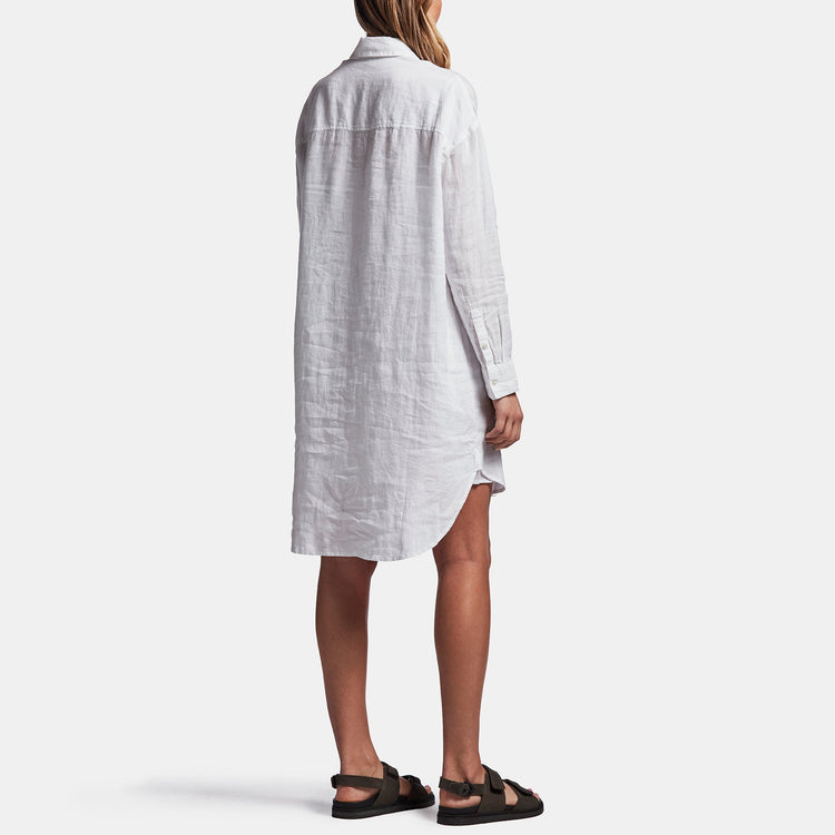 Linen Military Shirt Dress In White | James Perse Los Angeles