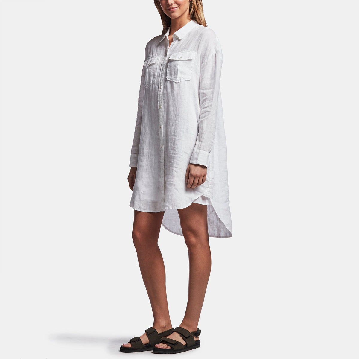 Linen Military Shirt Dress In White | James Perse Los Angeles