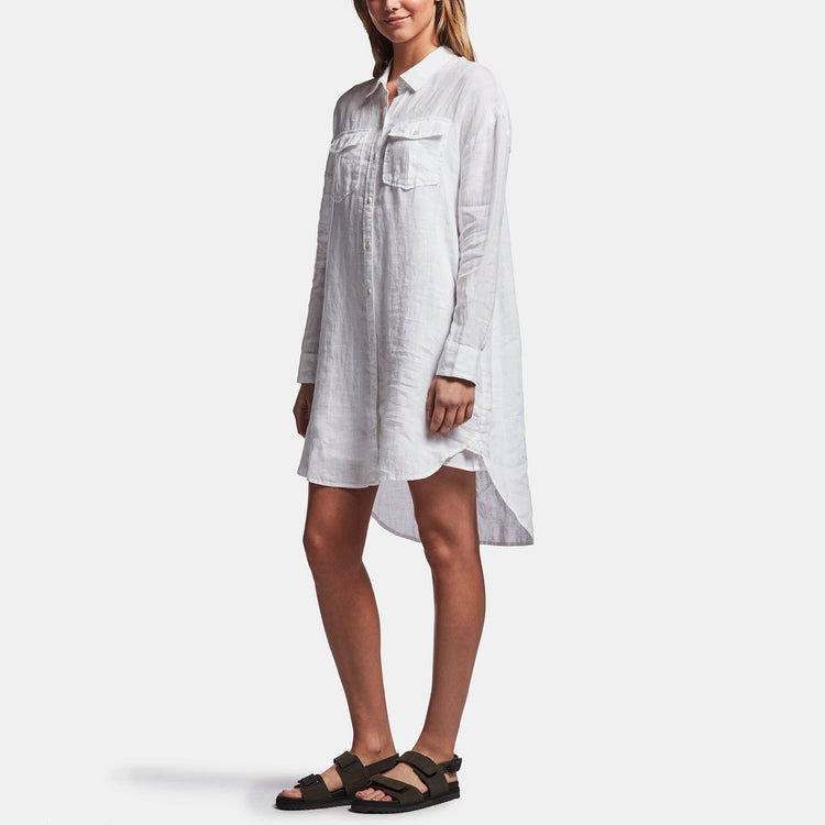 Linen Military Shirt Dress In White | James Perse Los Angeles