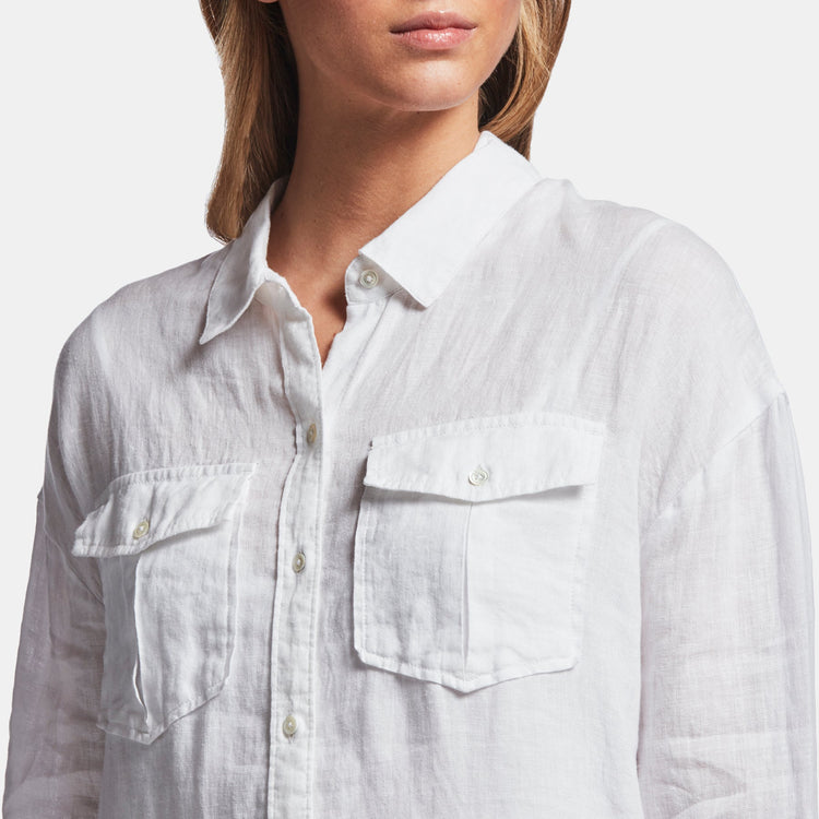 Linen Military Shirt Dress In White | James Perse Los Angeles