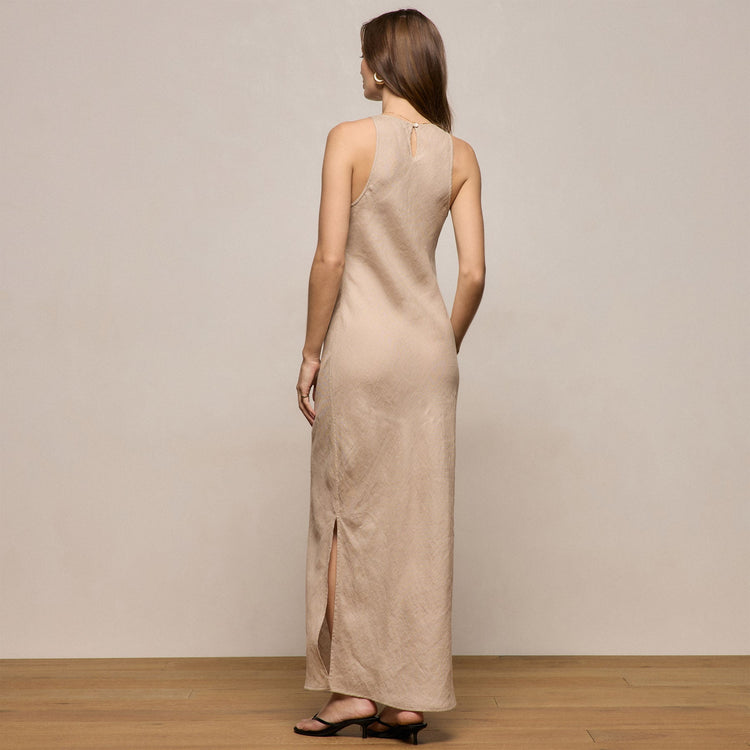 Linen Halter Maxi Dress in Stone | James Perse Los Angeles