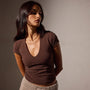 Stretch Lotus Deep V Short Sleeve Tee in Americano | James Perse Los Angeles