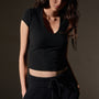 Stretch Lotus  Deep V Short Sleeve Tee  in Black | James Perse Los Angeles