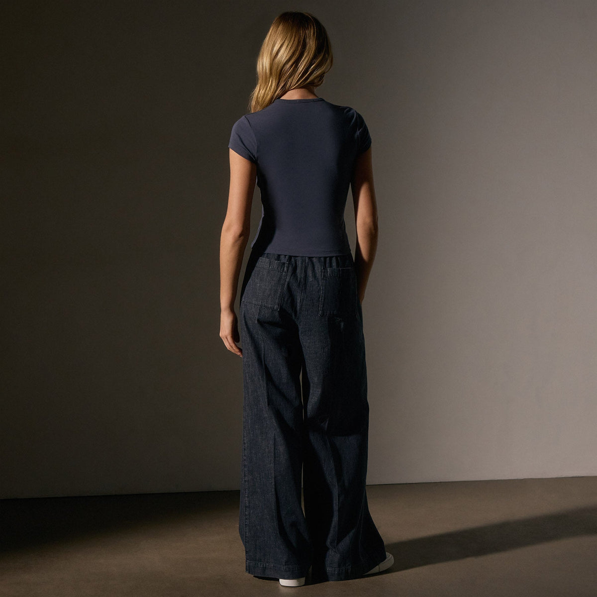 Stretch Lotus Deep V Short Sleeve Tee  in Blue Noir | James Perse Los Angeles